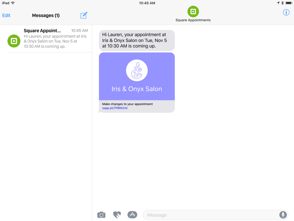screenshot of Square Appointments